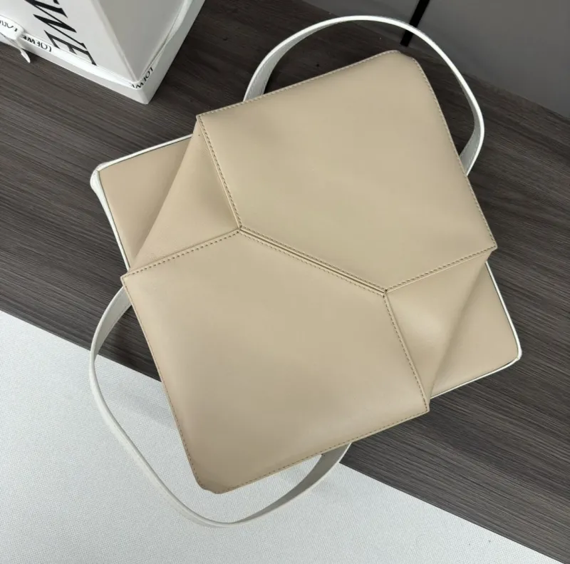 LOEWE Beige White Leather Shopper Tote Bag - Image 8