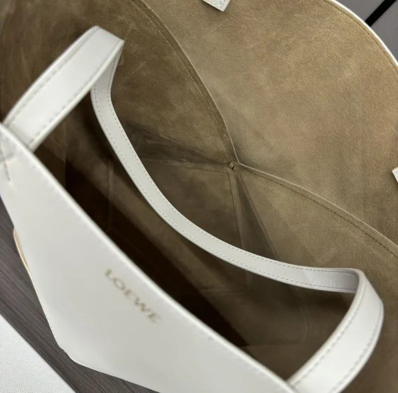 LOEWE Beige White Leather Shopper Tote Bag - Image 9