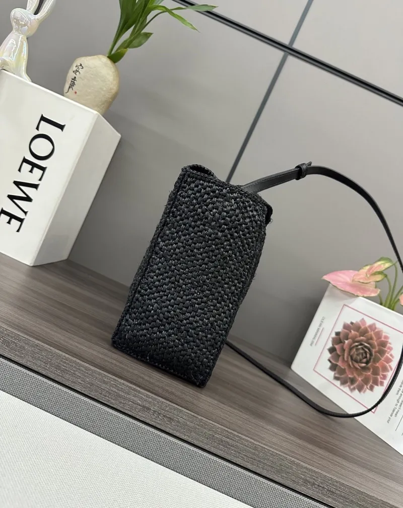 LOEWE Black Woven Crossbody Tote Bag - Image 3