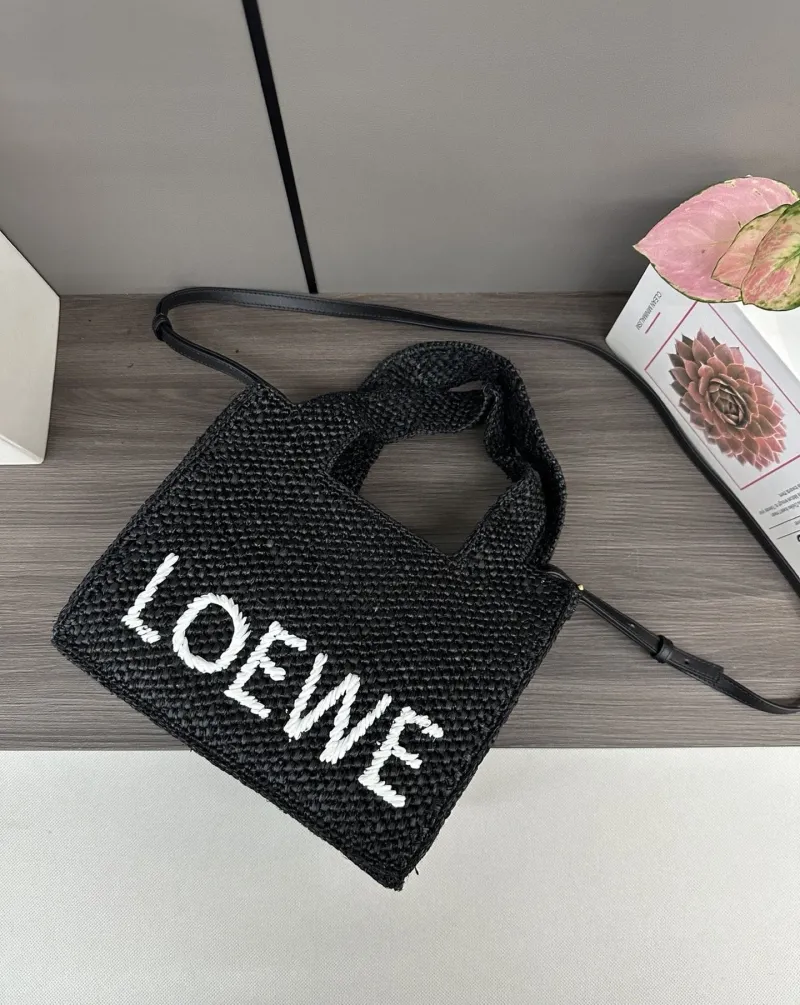 LOEWE Black Woven Crossbody Tote Bag - Image 6