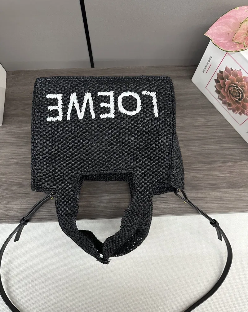 LOEWE Black Woven Crossbody Tote Bag - Image 8