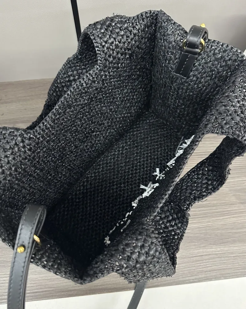 LOEWE Black Woven Crossbody Tote Bag - Image 9