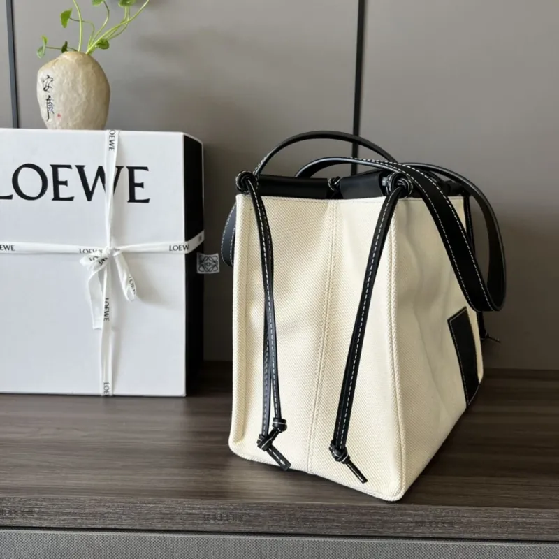 Alternative view of LOEWE Cream Canvas Tote Bag with Black Leather Straps
