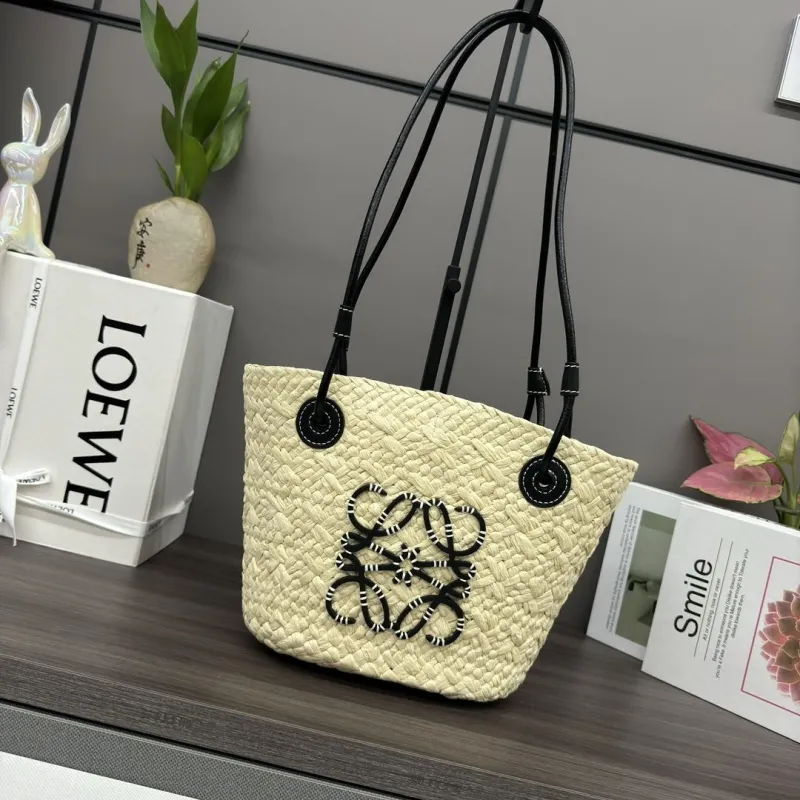 LOEWE Beige Woven Straw Tote Bag