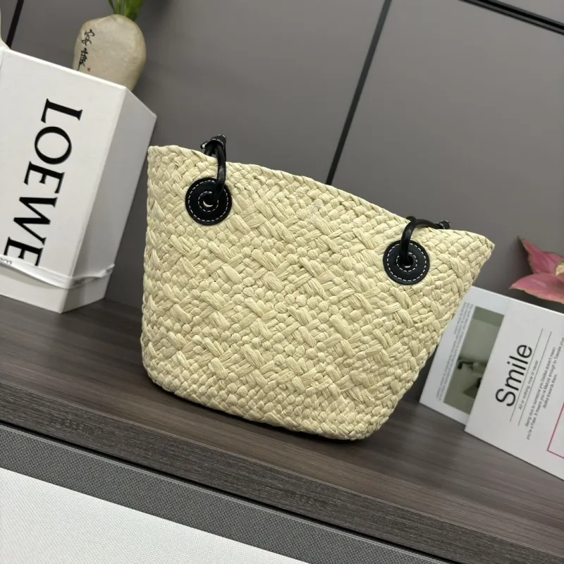 LOEWE Beige Woven Straw Tote Bag - Image 3