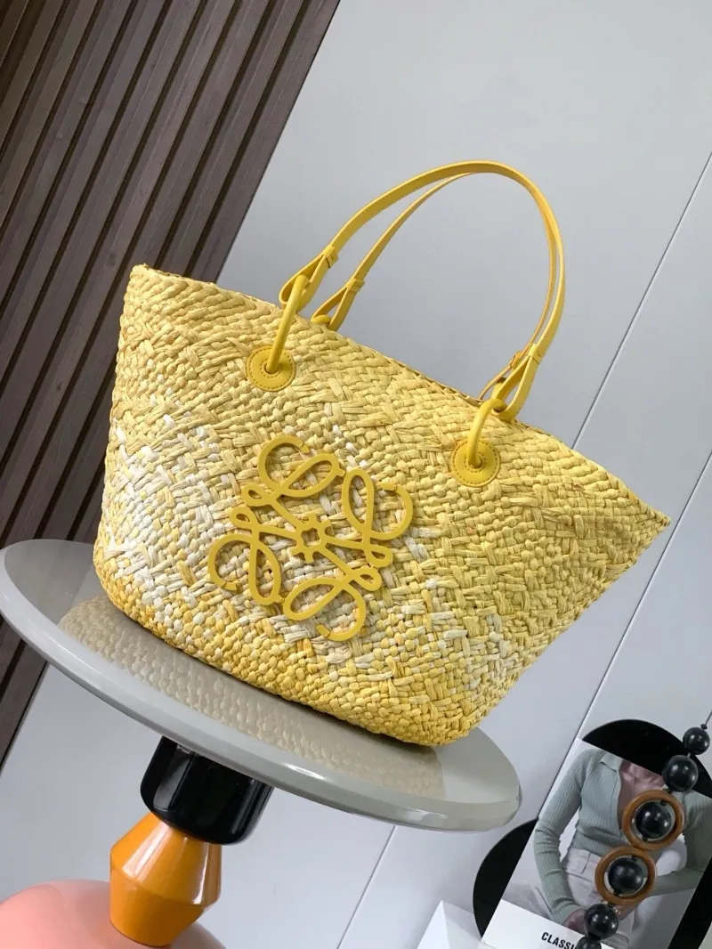 Loewe Yellow Straw Shopping Tote Bag