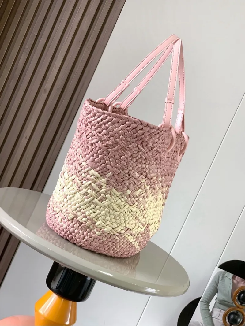 Alternative view of Loewe Pink Cream Woven Straw Tote Bag 135