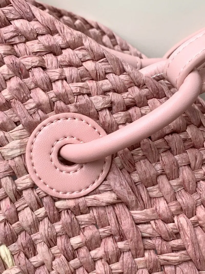Loewe Pink Cream Woven Straw Tote Bag 135 - Image 6