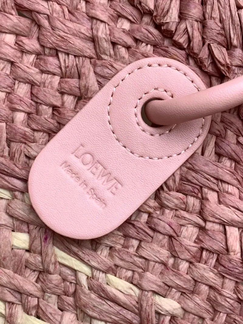 Loewe Pink Cream Woven Straw Tote Bag 135 - Image 7