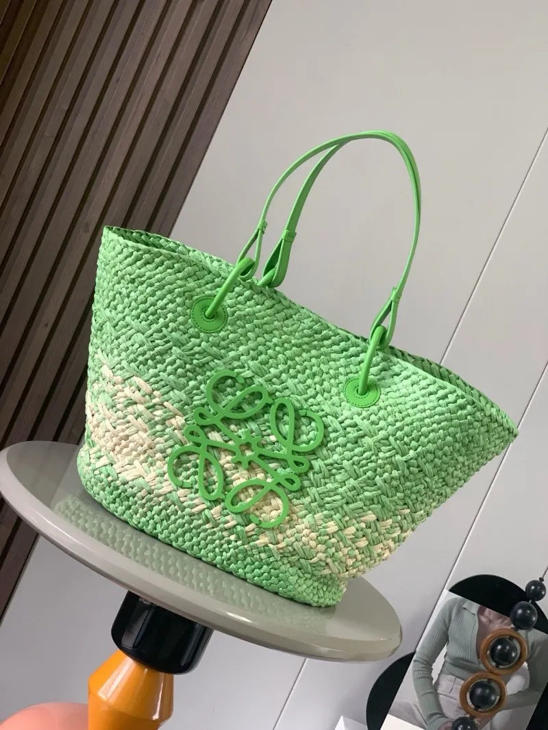 Loewe Light Green Raffia Tote Bag