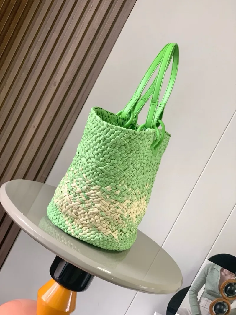 Alternative view of Loewe Light Green Raffia Tote Bag