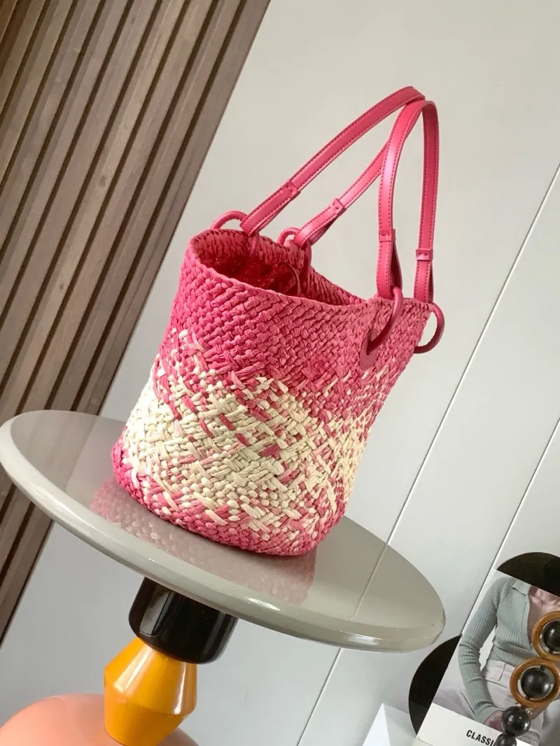 Alternative view of Loewe Pink Beige Woven Straw Tote Bag