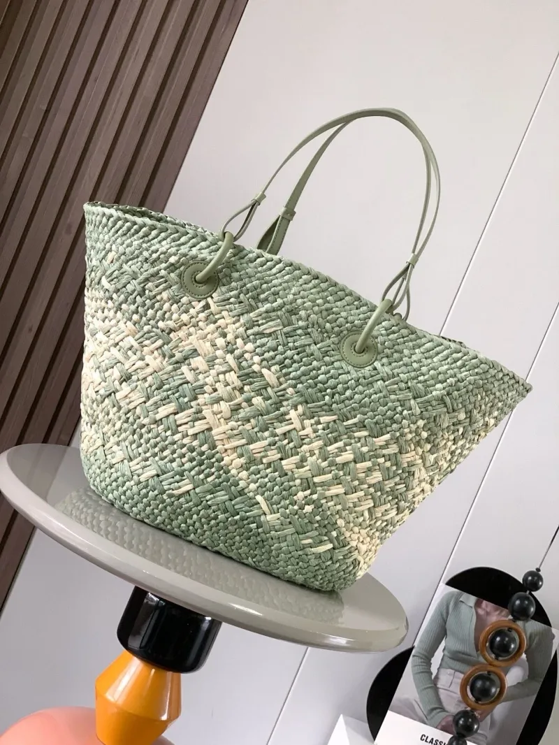 Loewe Sage Green Woven Straw Tote Bag - Image 3