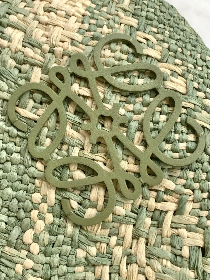 Loewe Sage Green Woven Straw Tote Bag - Image 5