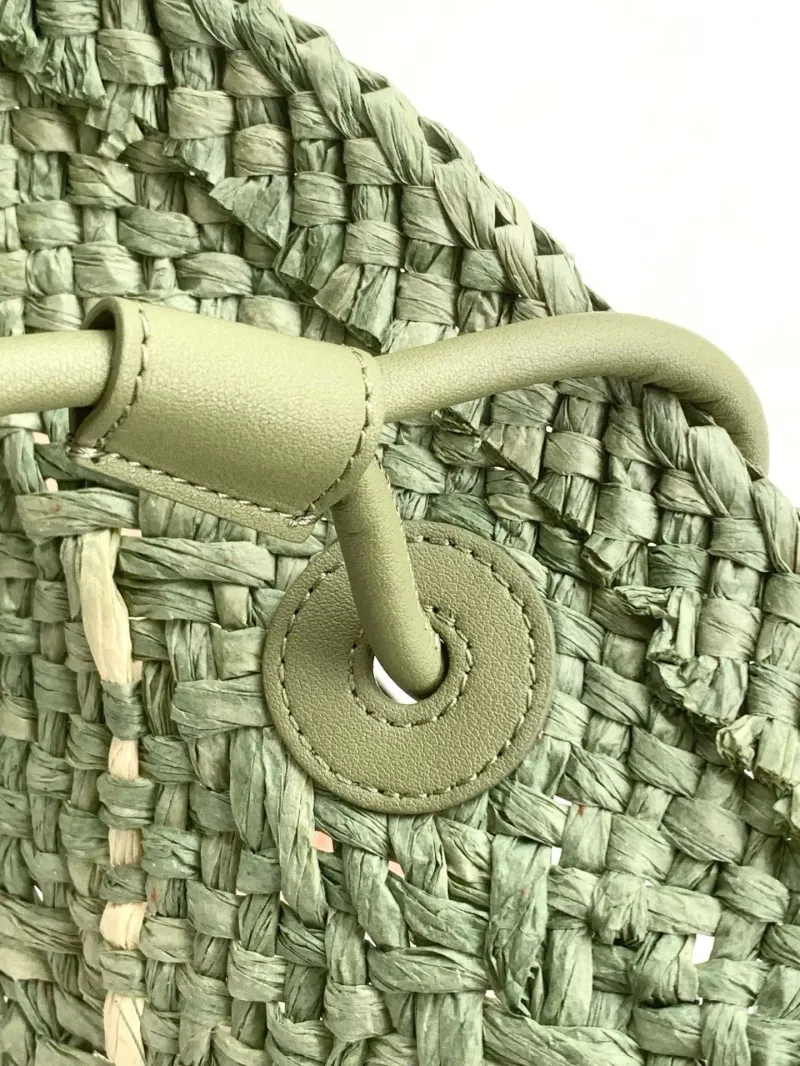 Loewe Sage Green Woven Straw Tote Bag - Image 6