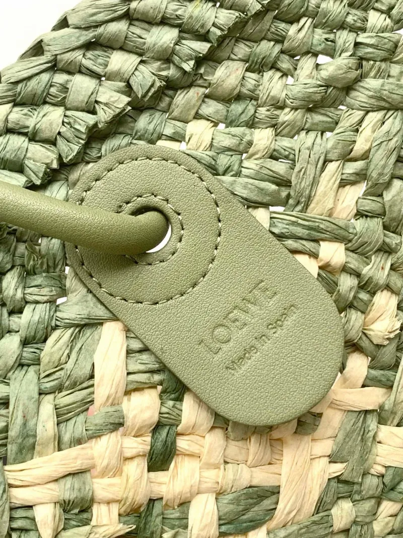 Loewe Sage Green Woven Straw Tote Bag - Image 7