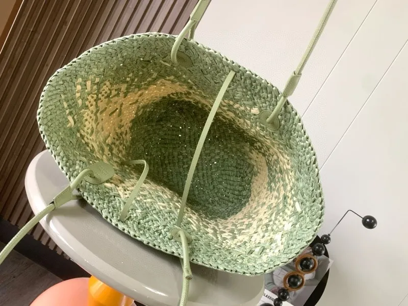 Loewe Sage Green Woven Straw Tote Bag - Image 9