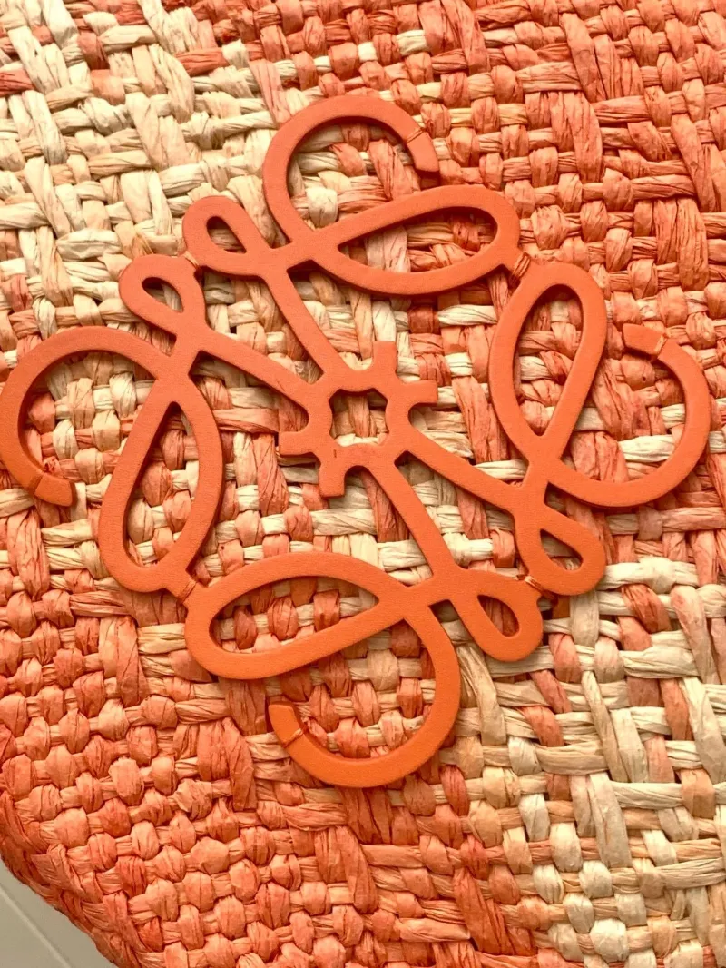 Loewe Orange Beige Straw Tote Bag - Image 5