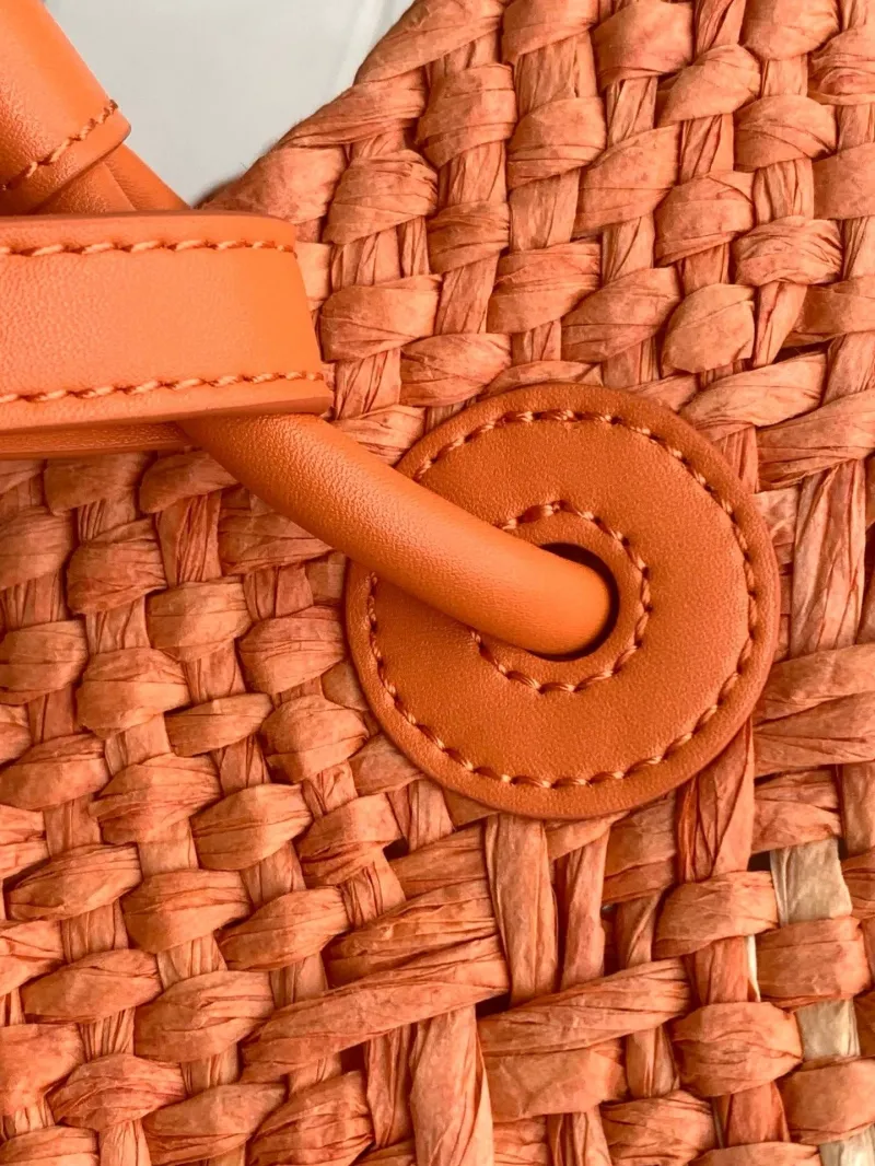 Loewe Orange Beige Straw Tote Bag - Image 6