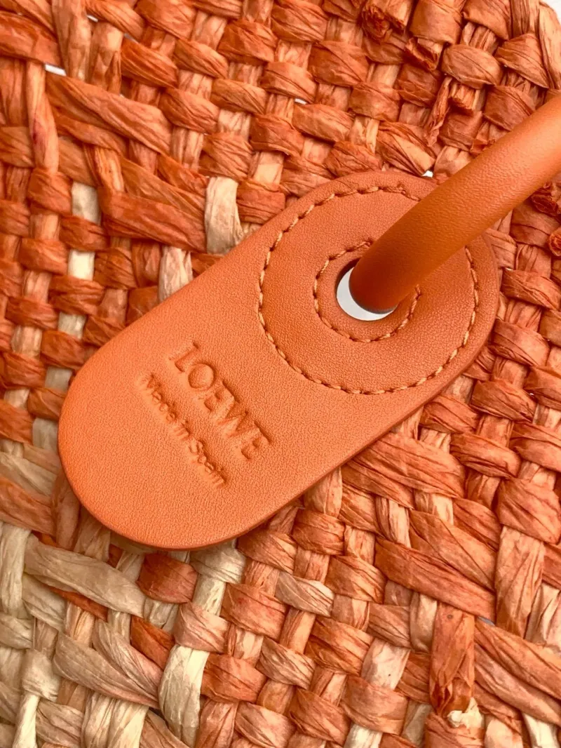 Loewe Orange Beige Straw Tote Bag - Image 8