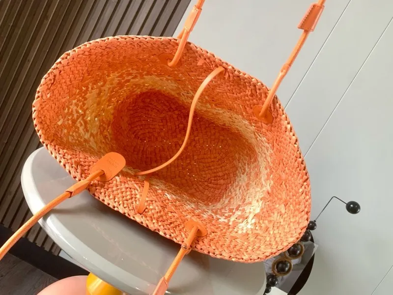 Loewe Orange Beige Straw Tote Bag - Image 9