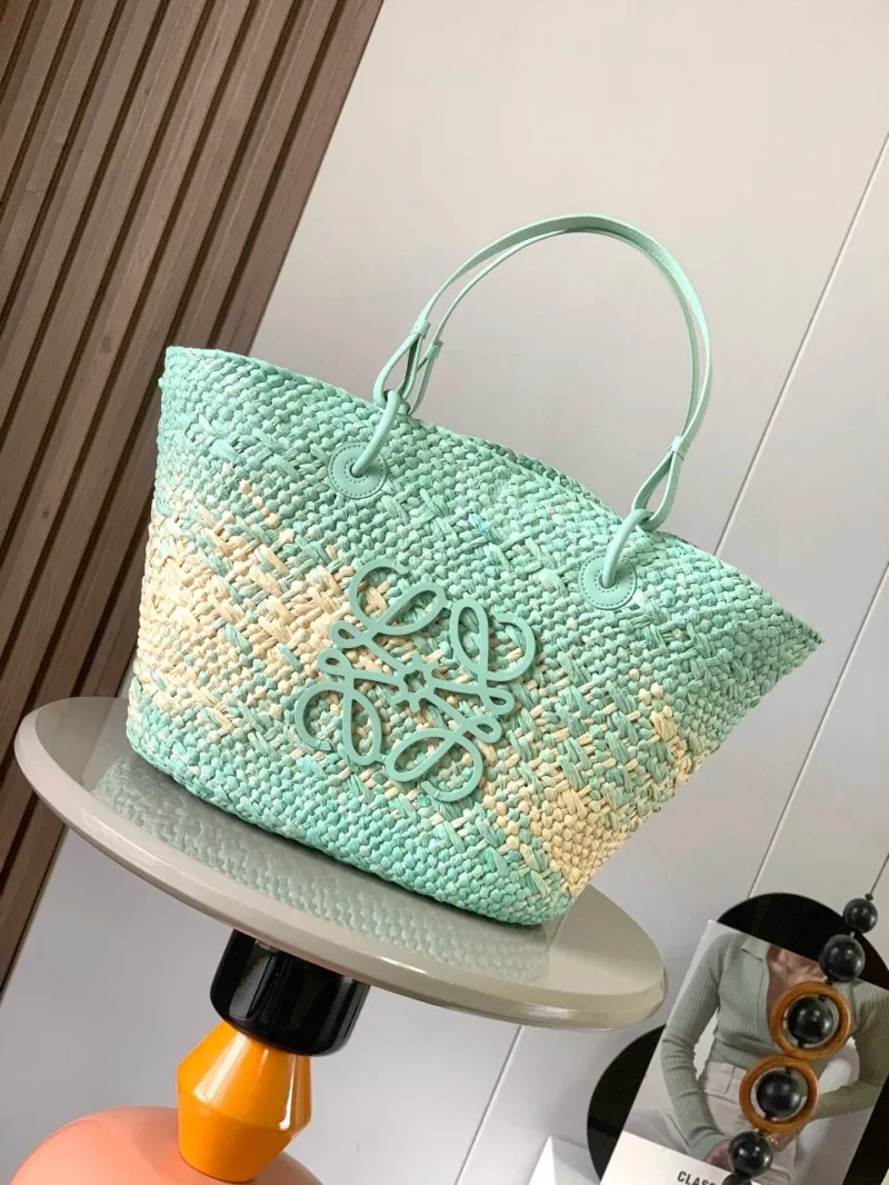 Loewe Mint Beige Straw Tote Bag