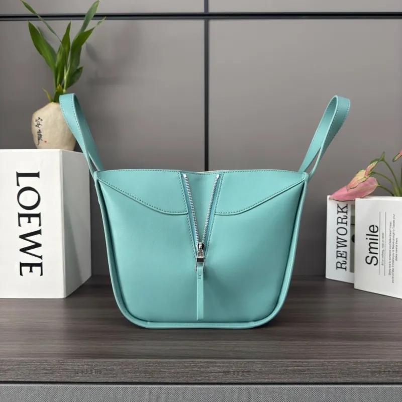 LOEWE Turquoise Leather Crossbody Shopping Bag - Image 4