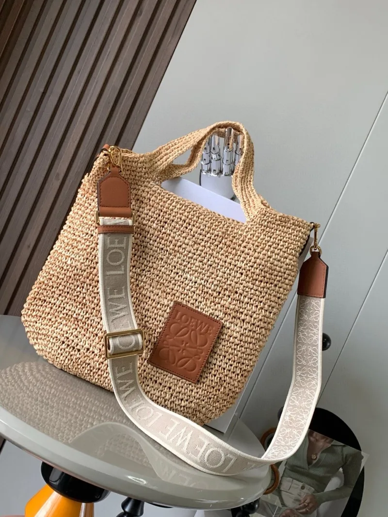 Loewe Natural Woven Straw Shoulder Tote Bag