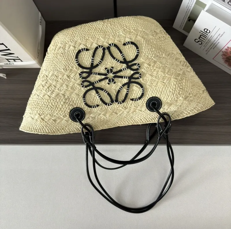 LOEWE Beige Black Straw Tote Bag - Image 5