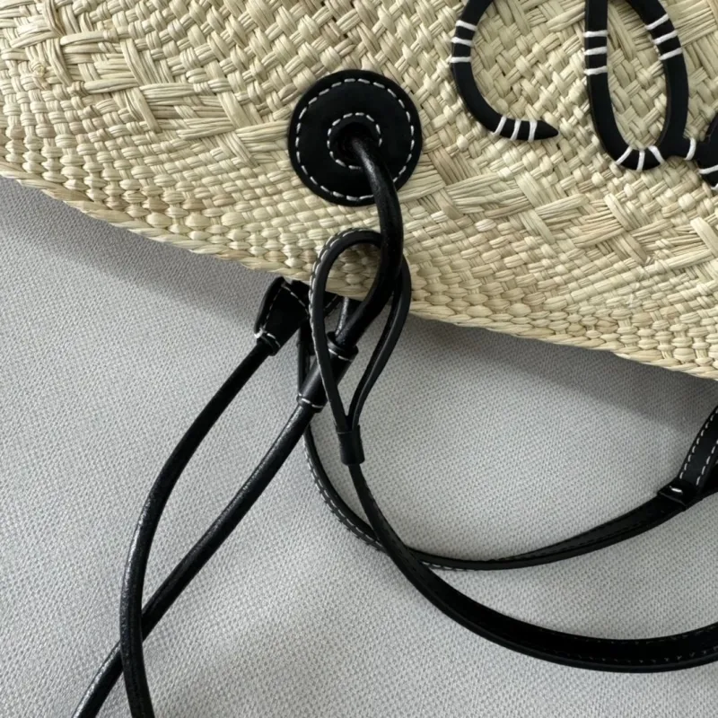 LOEWE Beige Black Straw Tote Bag - Image 6
