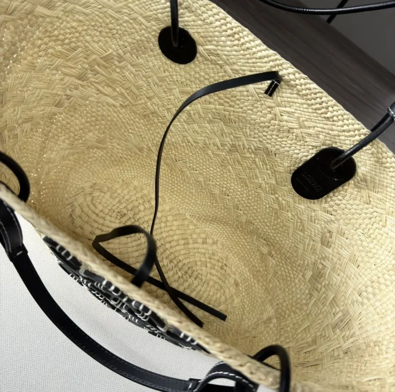 LOEWE Beige Black Straw Tote Bag - Image 8
