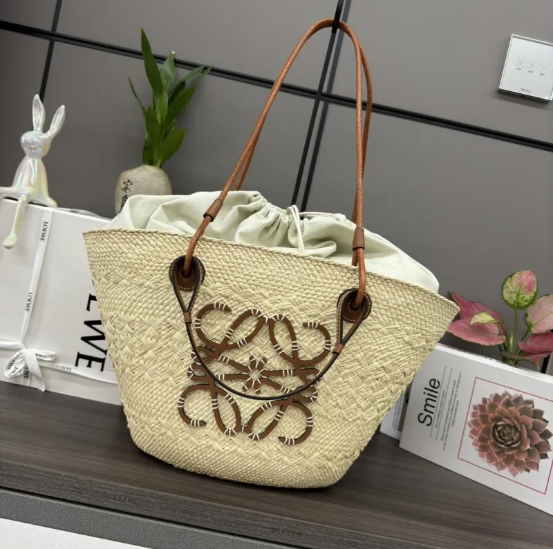 LOEWE Beige Woven Straw Tote Bag SKU 154