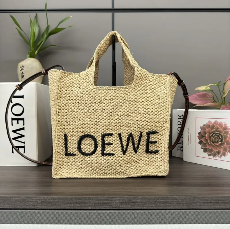 LOEWE Beige Woven Straw Tote Bag