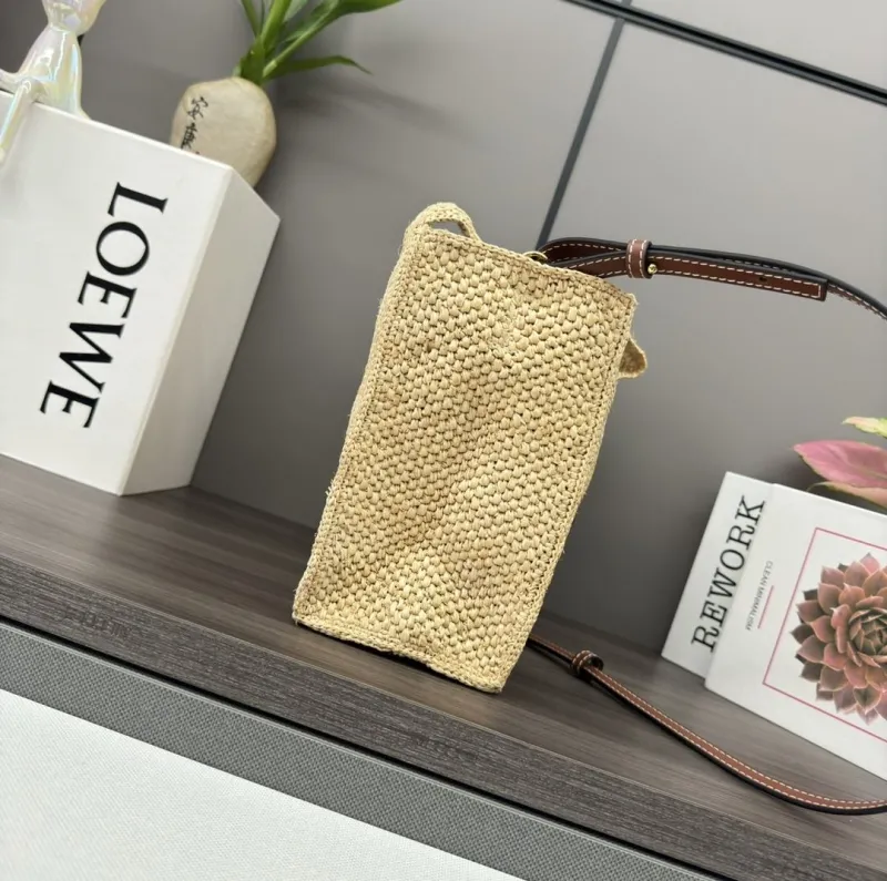 LOEWE Raffia Crossbody Tote Bag Beige SKU 156 - Image 3