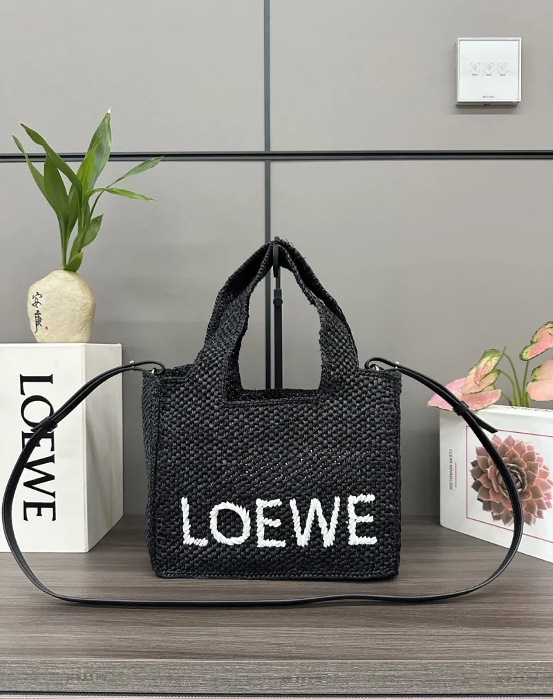 LOEWE Black Woven Shopping Tote Bag