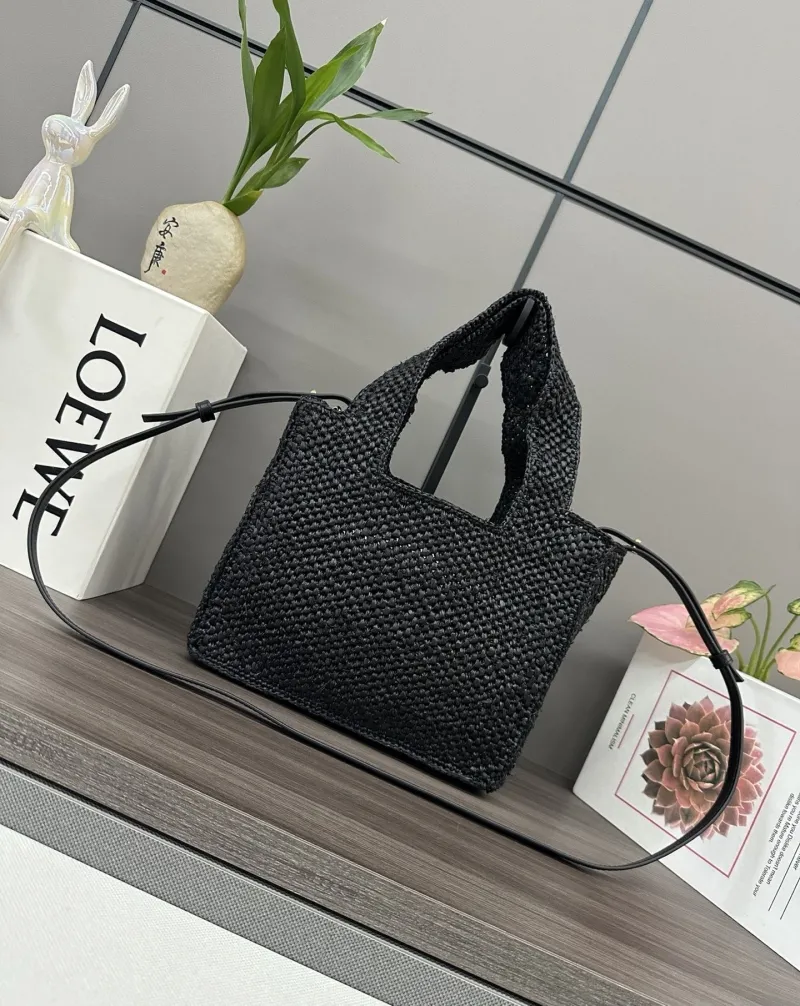 LOEWE Black Woven Shopping Tote Bag - Image 4