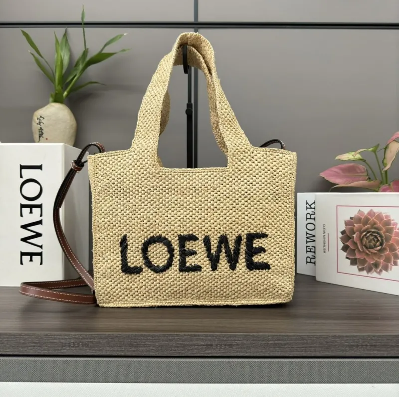 LOEWE Beige Woven Straw Tote Bag