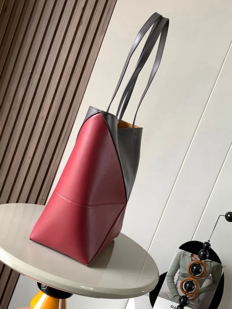 Alternative view of LOEWE Red and Gray Leather Tote Bag