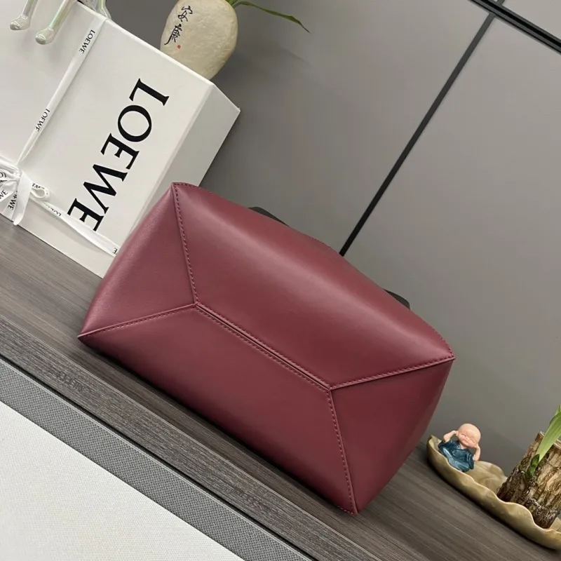 LOEWE Dark Gray Burgundy Leather Tote Bag - Image 4