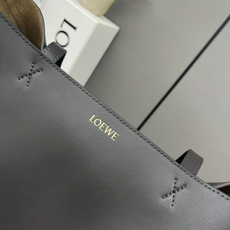 LOEWE Dark Gray Burgundy Leather Tote Bag - Image 5