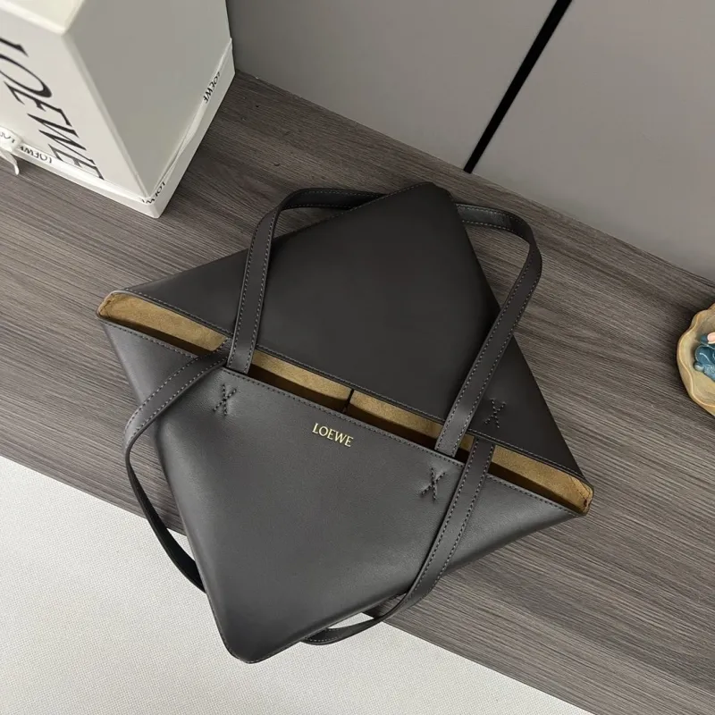 LOEWE Dark Gray Burgundy Leather Tote Bag - Image 7