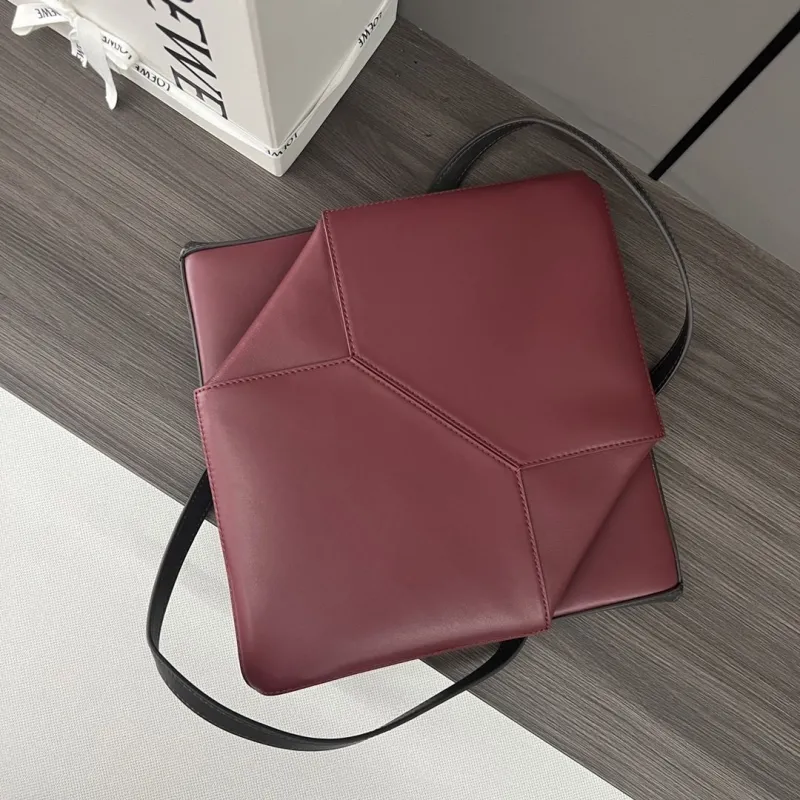 LOEWE Dark Gray Burgundy Leather Tote Bag - Image 8