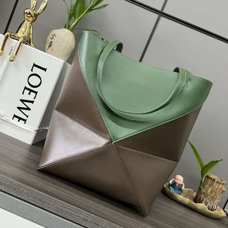 LOEWE Two Tone Green Brown Leather Tote Bag 173 - Image 3