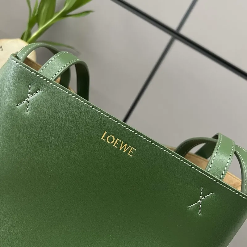 LOEWE Two Tone Green Brown Leather Tote Bag 173 - Image 5