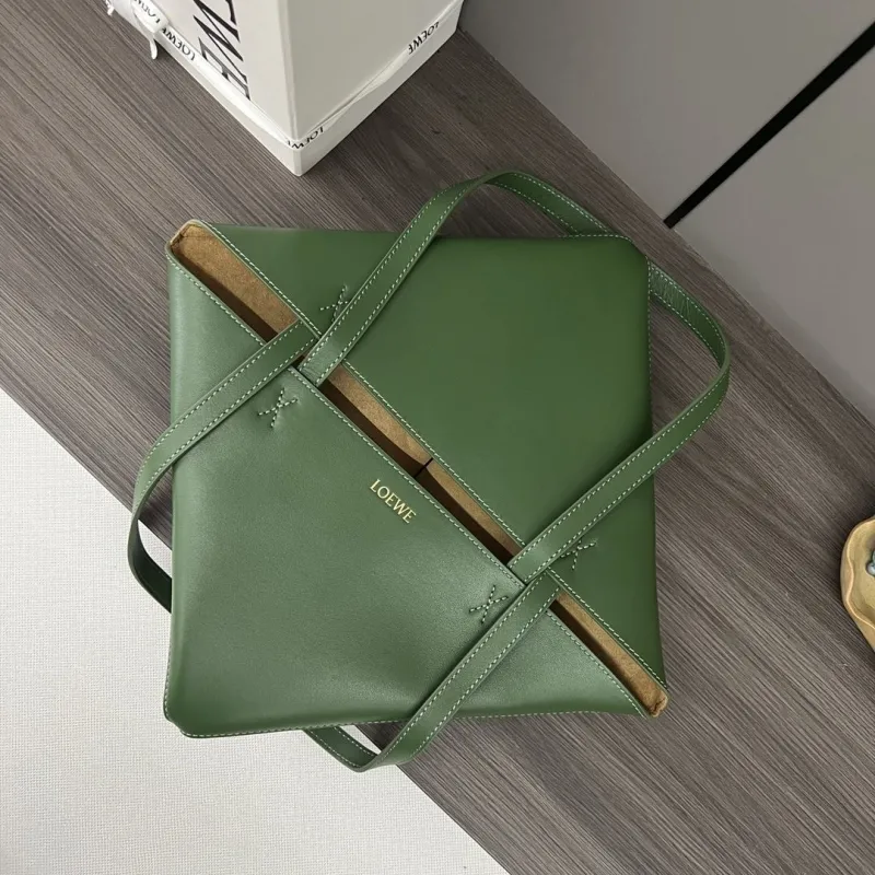 LOEWE Two Tone Green Brown Leather Tote Bag 173 - Image 7