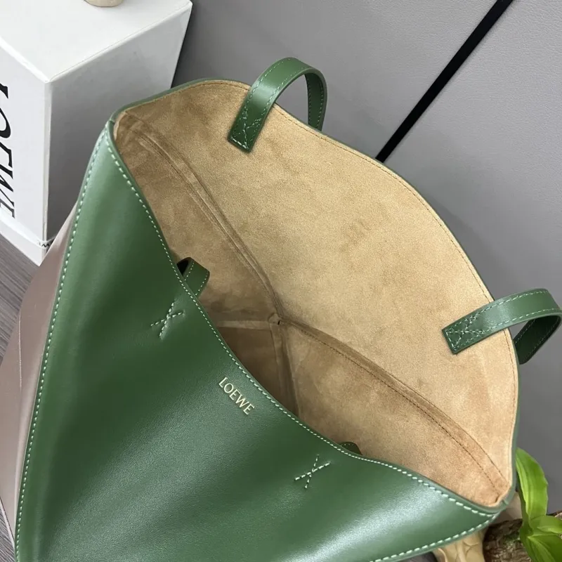 LOEWE Two Tone Green Brown Leather Tote Bag 173 - Image 9