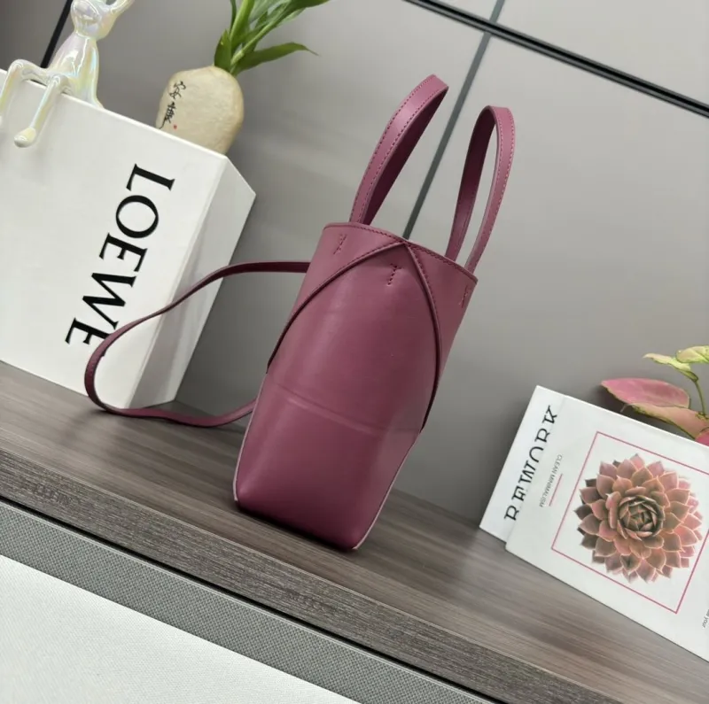 LOEWE Burgundy Small Leather Crossbody Tote Bag - Image 3