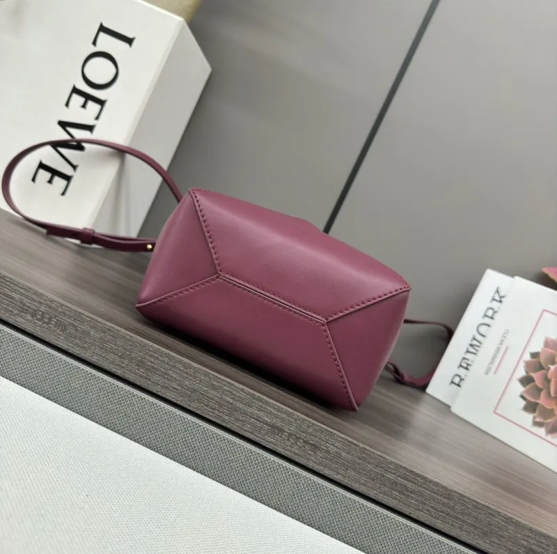 LOEWE Burgundy Small Leather Crossbody Tote Bag - Image 4