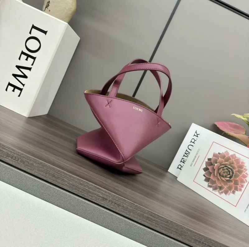 LOEWE Burgundy Small Leather Crossbody Tote Bag - Image 6