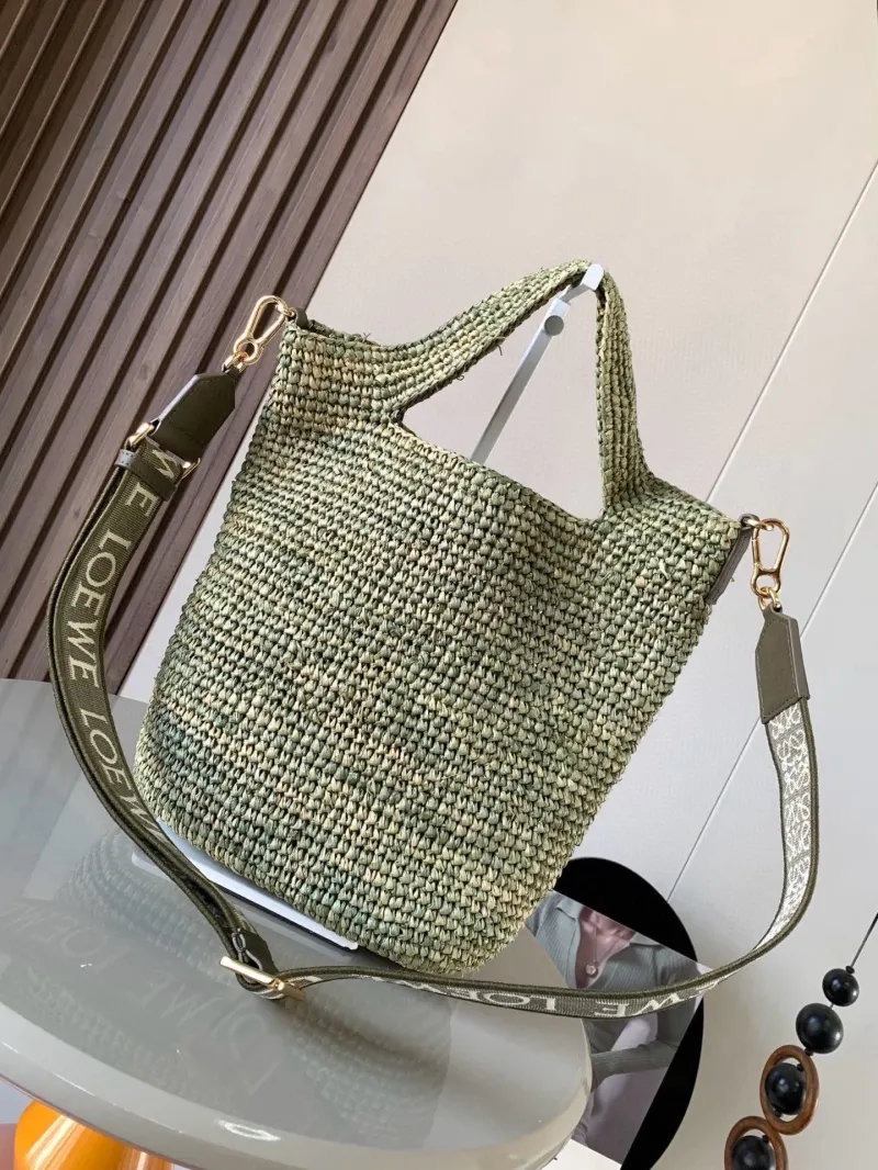 LOEWE Green Woven Straw Tote Bag - Image 3